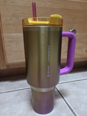 Stanley x Starbucks Iridescent Sunset Gradient Travel Tumbler with Pink Handle
